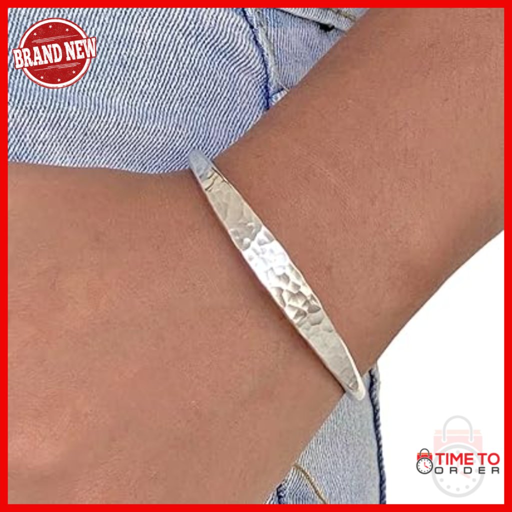 Sterling Silver Cuff Bracelet, Hammered Minimalist Design, 7 Inch Length